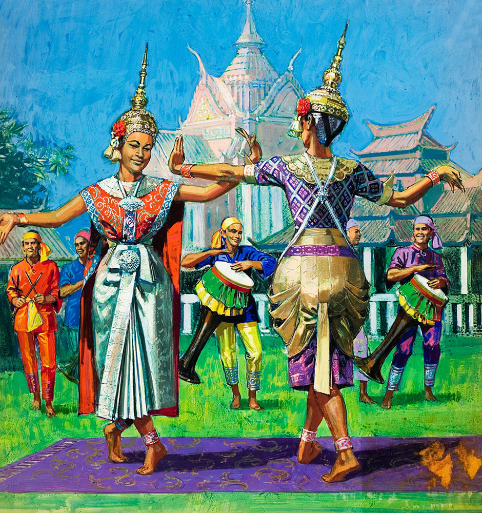 Siamese Dancers (Thailand) (Original) art by Harry Green Art at The Illustration Art Gallery