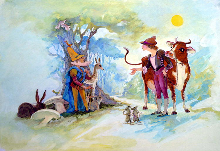 Jack & The Beanstalk - A Cow, A Cow (Original) by Gwen Green Art at The Illustration Art Gallery