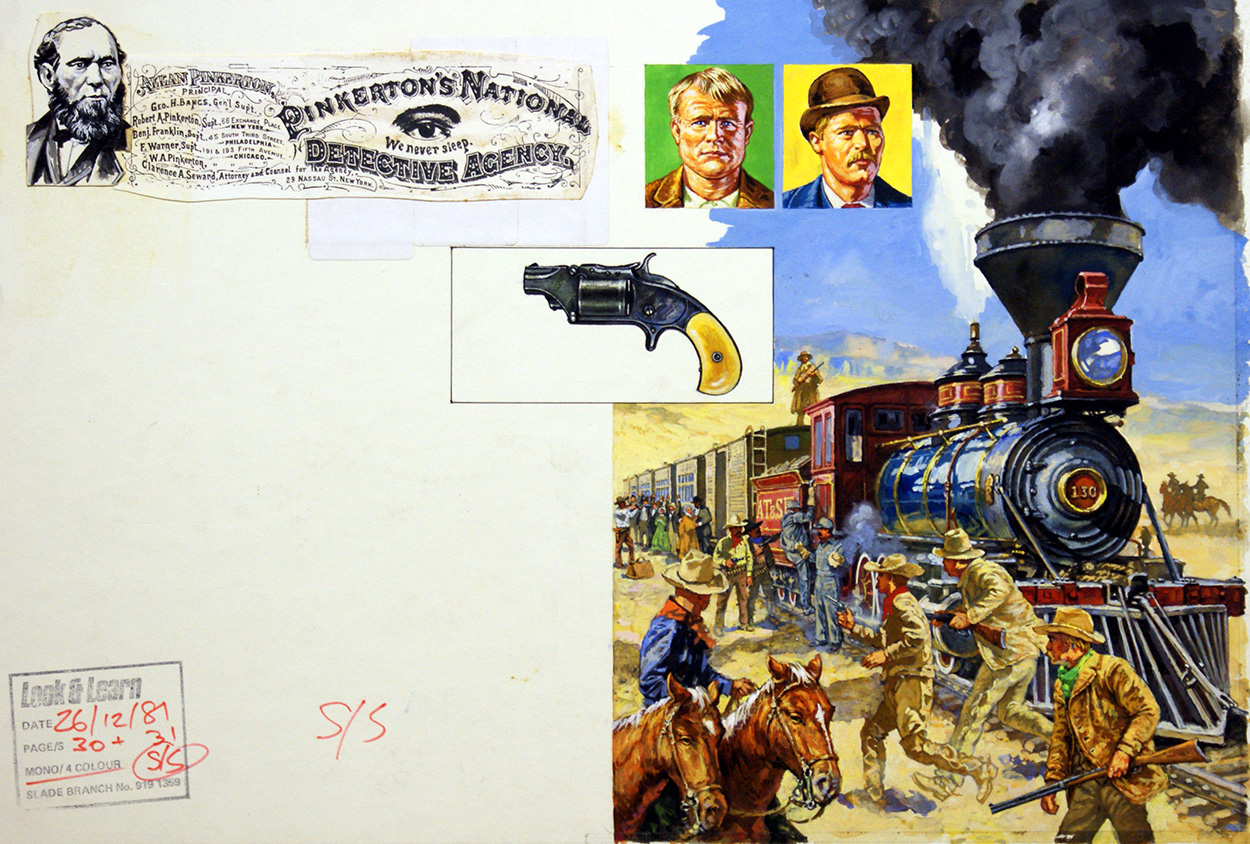 Butch Cassidy and the Sundance Kid hold up a train (Original) art by Harry Green Art at The Illustration Art Gallery