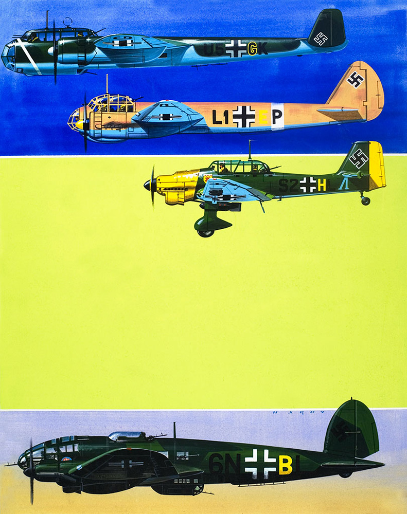 German Bomber Aircraft of World War II (Original) (Signed) art by Air (Wilf Hardy) at The Illustration Art Gallery