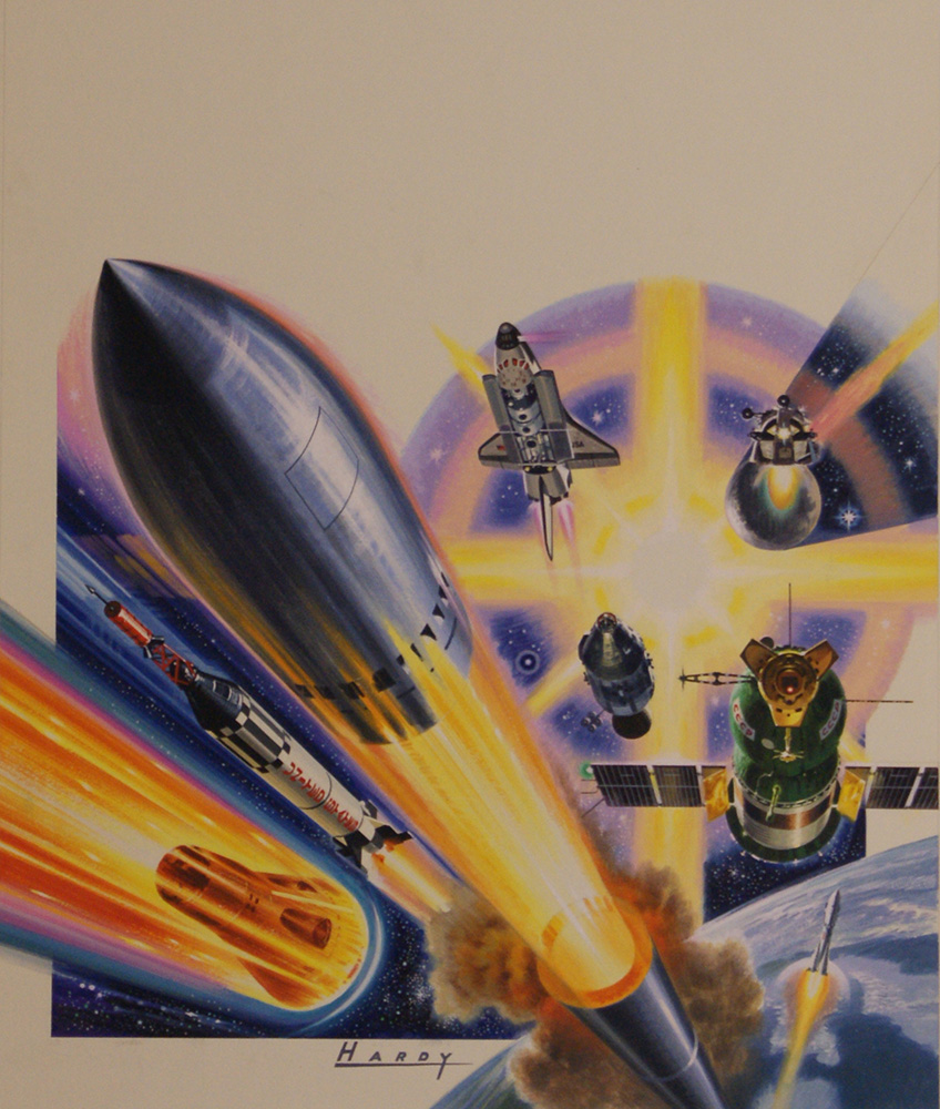 Heading For Space - The Changing Shape Of Rockets (Original) (Signed) art by Space (Wilf Hardy) at The Illustration Art Gallery