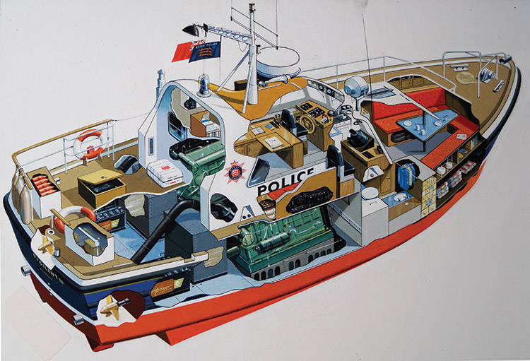Essex Police Boat Cut-away (Original) by Sea (Wilf Hardy) at The Illustration Art Gallery