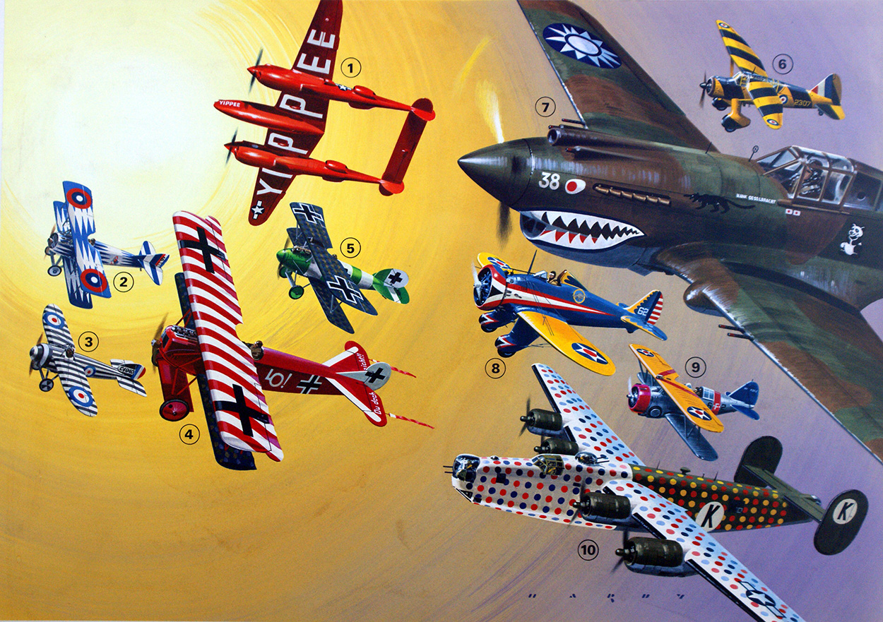 Colourful Warplanes of the World Wars (Original) (Signed) art by Air (Wilf Hardy) at The Illustration Art Gallery