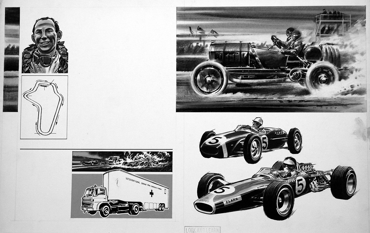 Grand Prix Racing: Grand Prix in America (Original) (Signed) art by Land (Wilf Hardy) at The Illustration Art Gallery