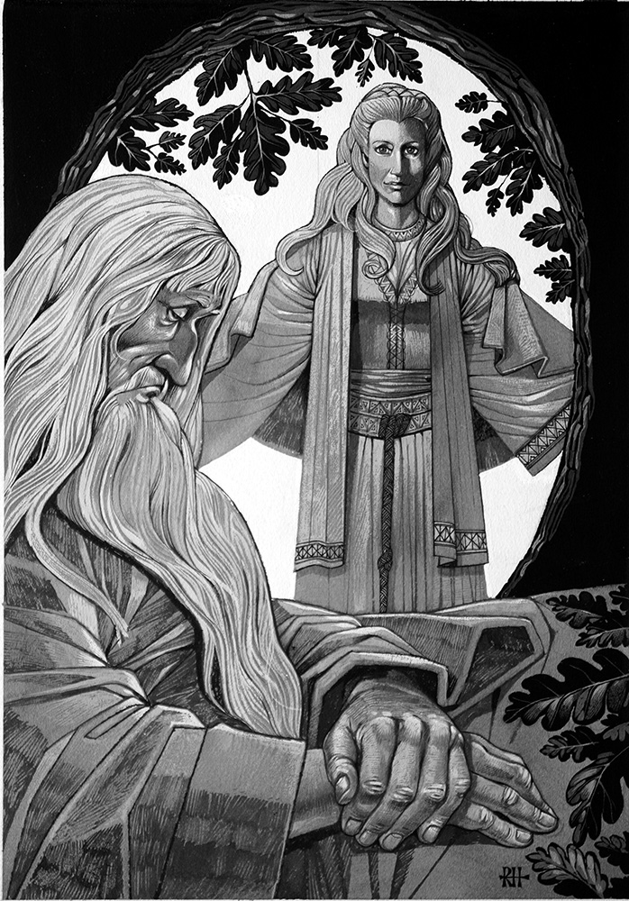 Merlin and the Lady of the Lake (Original) (Signed) art by Richard Hook Art at The Illustration Art Gallery