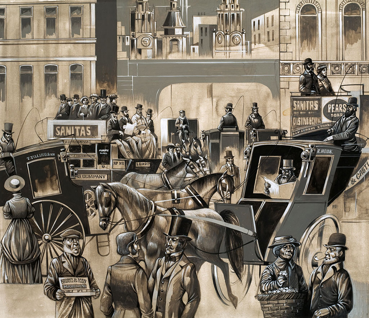 Victorian Street Scene (Original) (Signed) art by Richard Hook at The Illustration Art Gallery