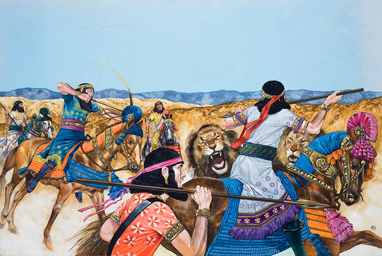 Persians Hunting Lions (Original) by Richard Hook at The Illustration Art Gallery