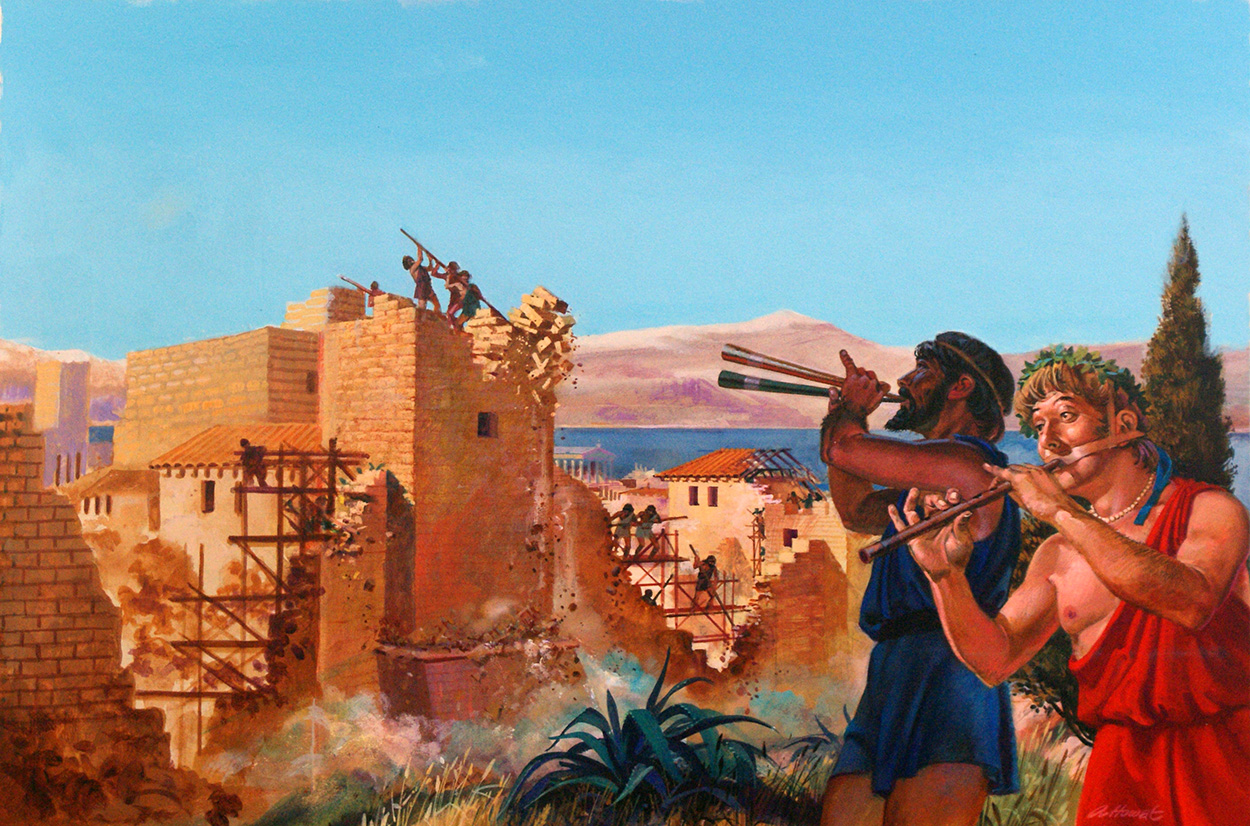Athenians demolish their defenses (Original) (Signed) art by Andrew Howat Art at The Illustration Art Gallery
