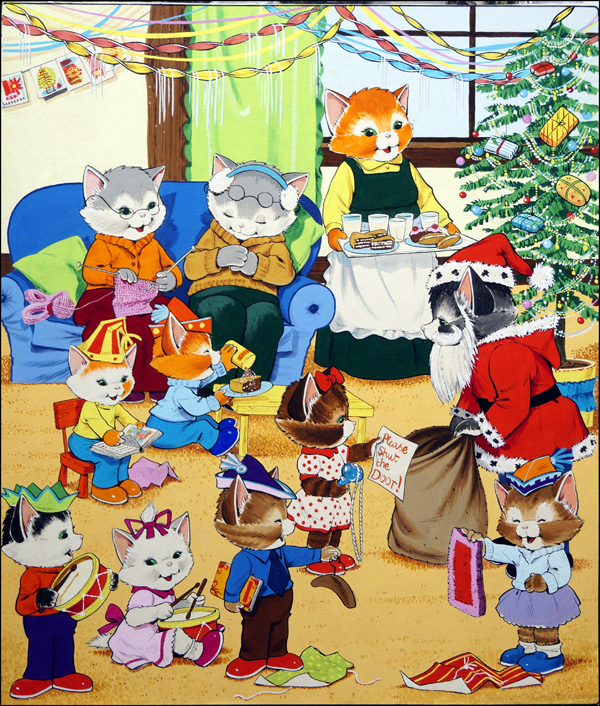 Xmas Celebrations at Num Nums House (Original) by Num Num (Gordon Hutchings) at The Illustration Art Gallery