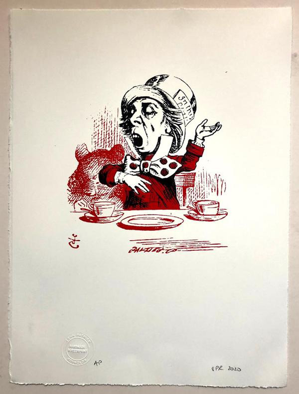 The Mad Hatter, singing a song, in red (Print) (Signed) by John Tenniel at The Illustration Art Gallery