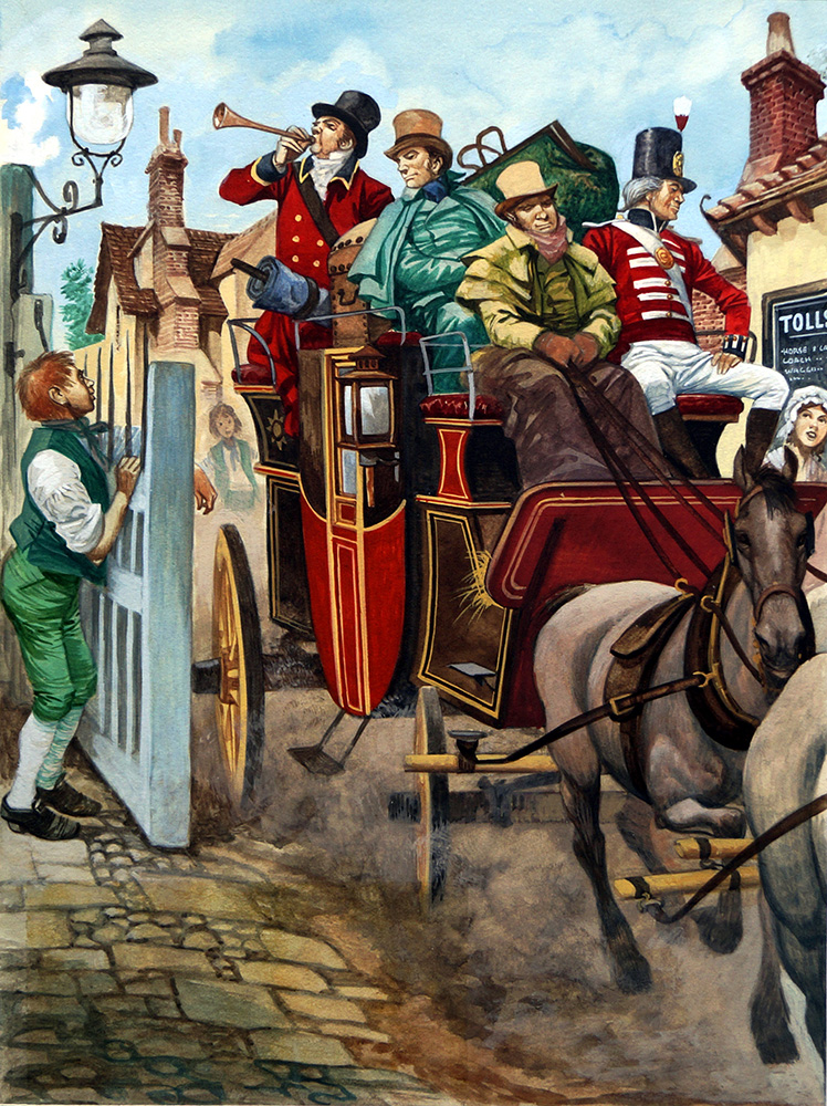 The Stagecoach Arrives (TWO pages) (Originals) art by British History (Peter Jackson) at The Illustration Art Gallery