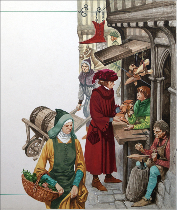 A Boot Maker of the Middle Ages (Original) by British History (Peter Jackson) at The Illustration Art Gallery