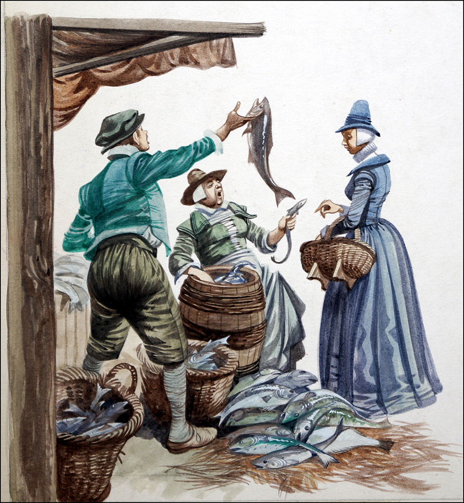 Fish Sellers of Tudor Times (Original) art by British History (Peter Jackson) at The Illustration Art Gallery