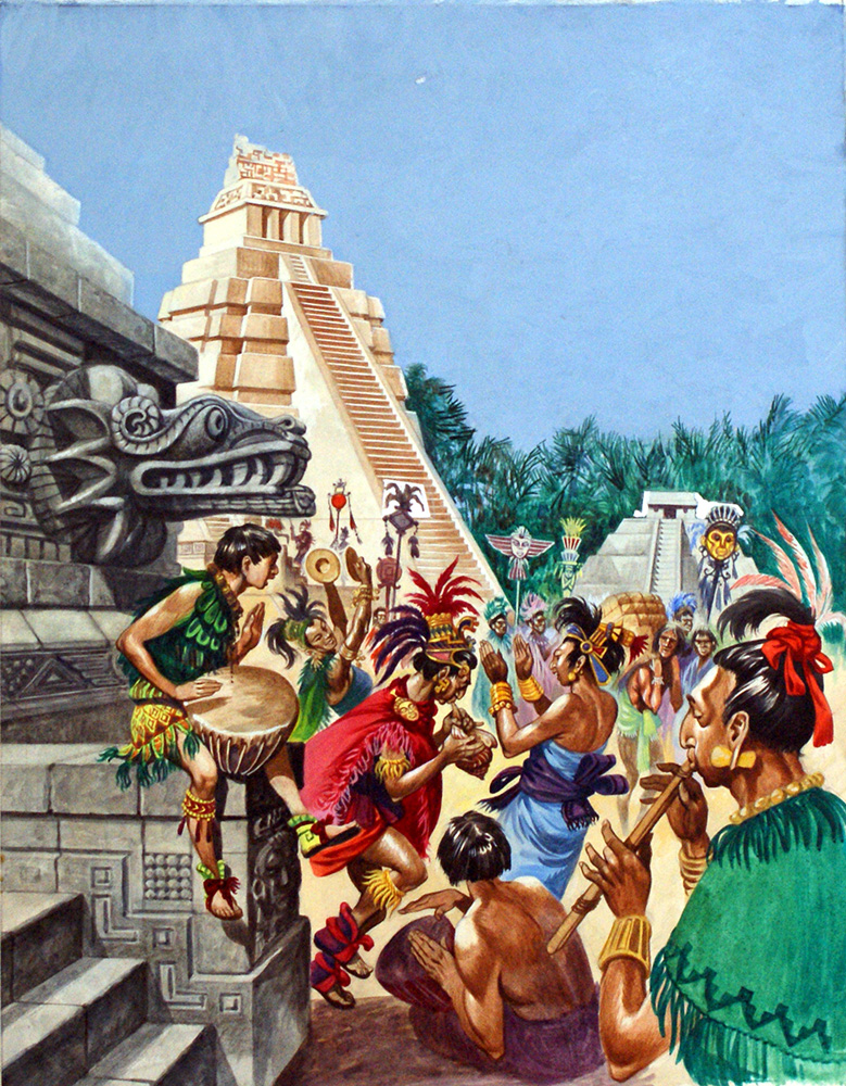Celebrations at a Mayan Temple (Original) art by Peter Jackson at The Illustration Art Gallery