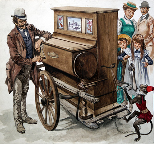 Organ Grinder and Monkey (Original) by British History (Peter Jackson) at The Illustration Art Gallery