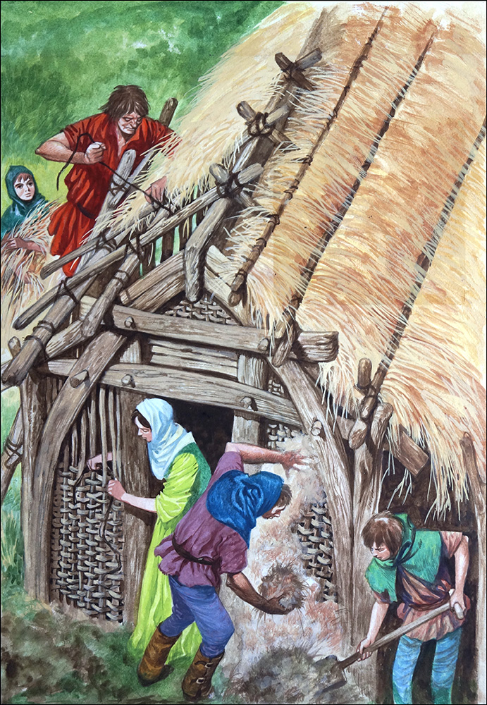 Building a Saxon Home (Original) art by British History (Peter Jackson) at The Illustration Art Gallery
