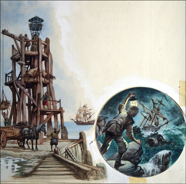 Lighthouses and Wreckers (Original) by British History (Peter Jackson) at The Illustration Art Gallery