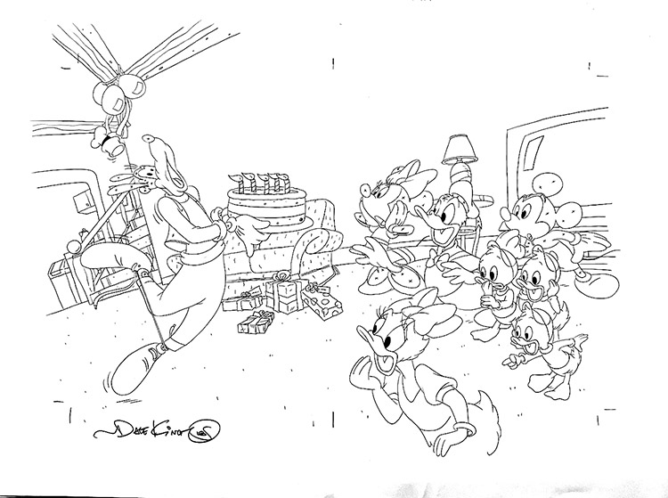 Mickey, Minnie, Goofy, Donald Duck, Daisy Duck and Huey, Dewey and Louie (Original) (Signed) by Dave King at The Illustration Art Gallery