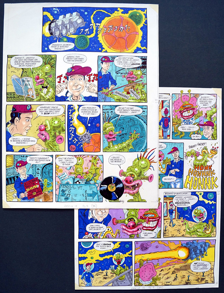 Gilbert The Alien - A Terrible Racket (TWO pages) (Originals) (Signed) art by Gilbert The Alien (Andy Lanning) Art at The Illustration Art Gallery