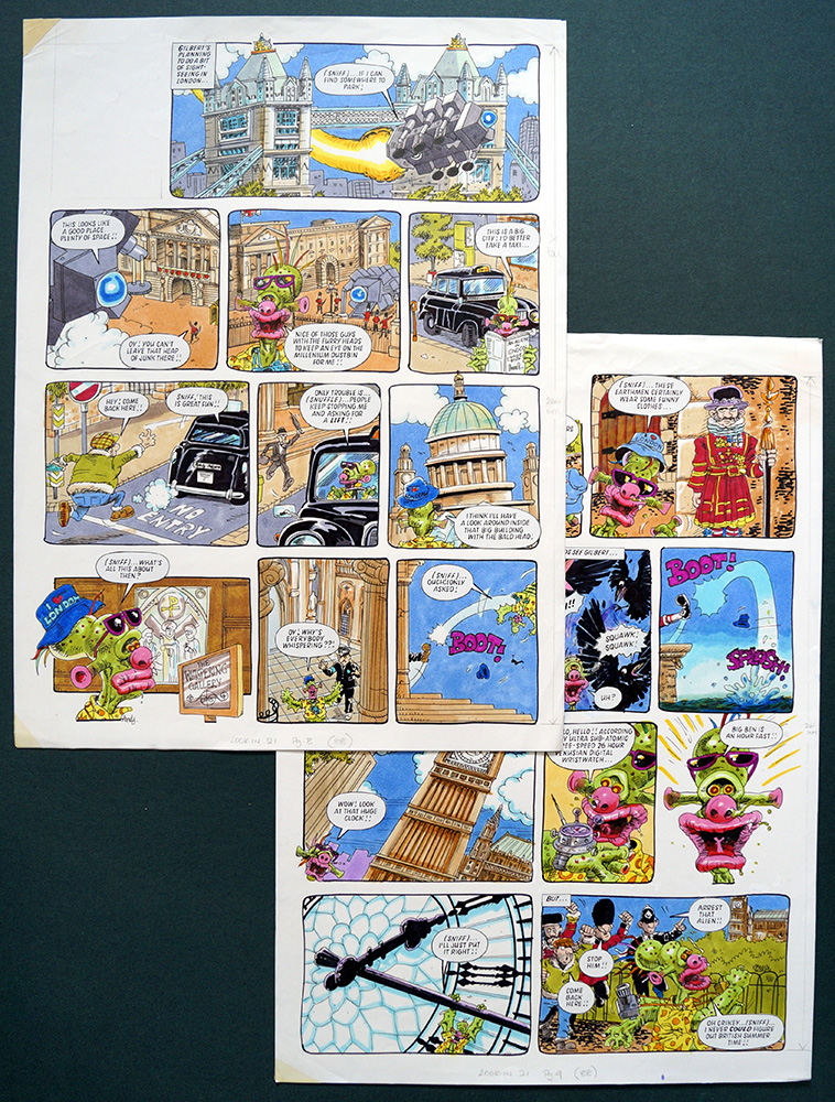 Gilbert The Alien - London Town (TWO pages) (Originals) (Signed) art by Gilbert The Alien (Andy Lanning) Art at The Illustration Art Gallery