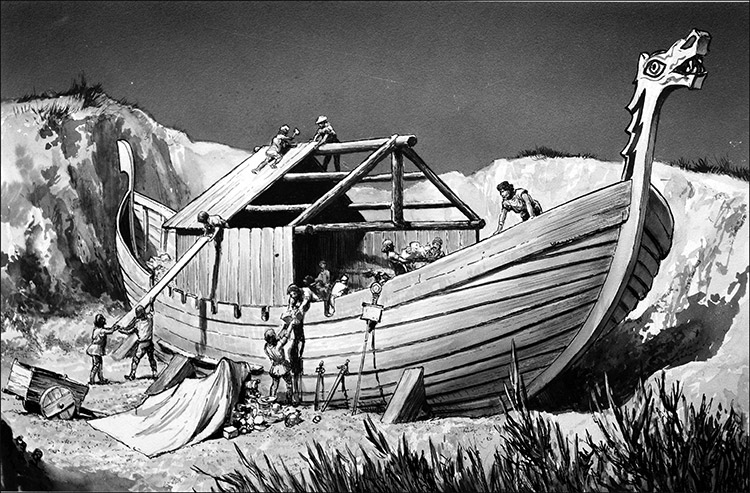 Anglo-Saxon Boat Builders (Original) (Signed) by Frank Marsden Lea Art at The Illustration Art Gallery