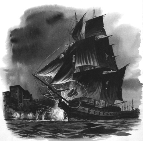 Captain Hood and H.M.S. Juno (Original) by Barrie Linklater at The Illustration Art Gallery