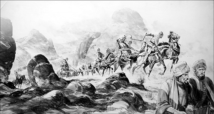 British Army in the Khyber Pass (Original) by Barrie Linklater at The Illustration Art Gallery