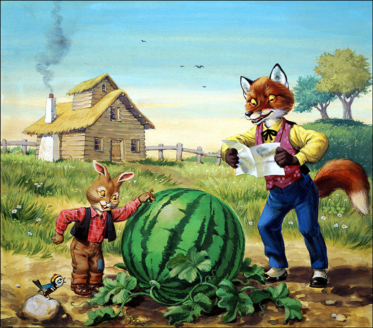 Brer Rabbit - Watermelon in Easter Hay (Original) by Virginio Livraghi at The Illustration Art Gallery