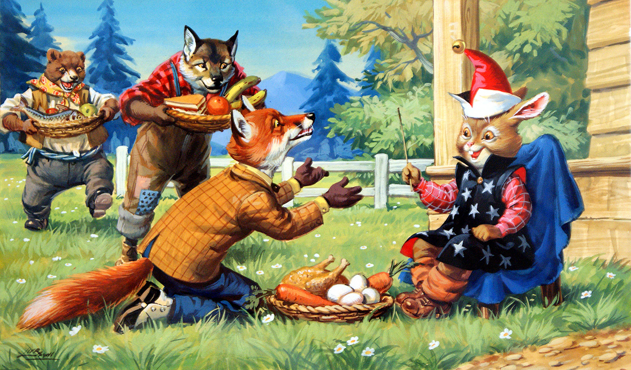Brer Bear, Brer Fox and Brer Wolf are tricked by Brer Rabbit (Original) (Signed) art by Virginio Livraghi Art at The Illustration Art Gallery
