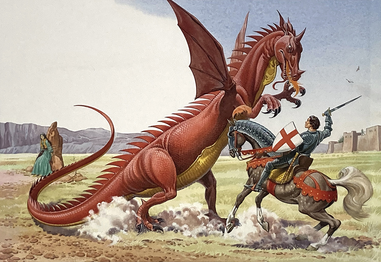 Saint George and The Dragon (Original) art by Bernard Long Art at The Illustration Art Gallery