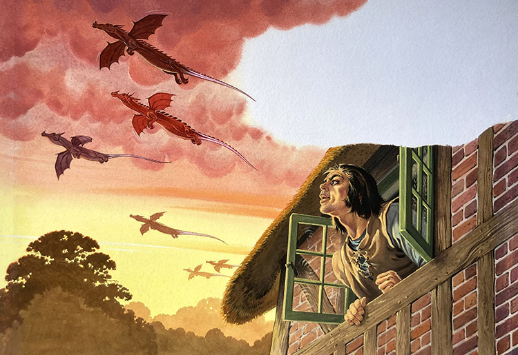 Dragons fill the Sky (Original) by Bernard Long at The Illustration Art Gallery