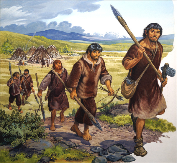Stone Age Hunting Party (Original) by Bernard Long Art at The Illustration Art Gallery