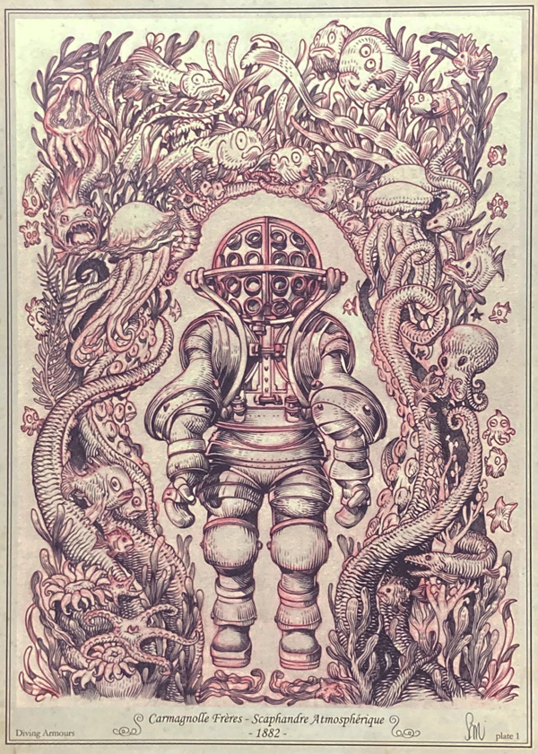 Diving Armour - Carmagnolle Brothers - 1882 (Limited Edition Print) (Signed) by Stan Manoukian at The Illustration Art Gallery