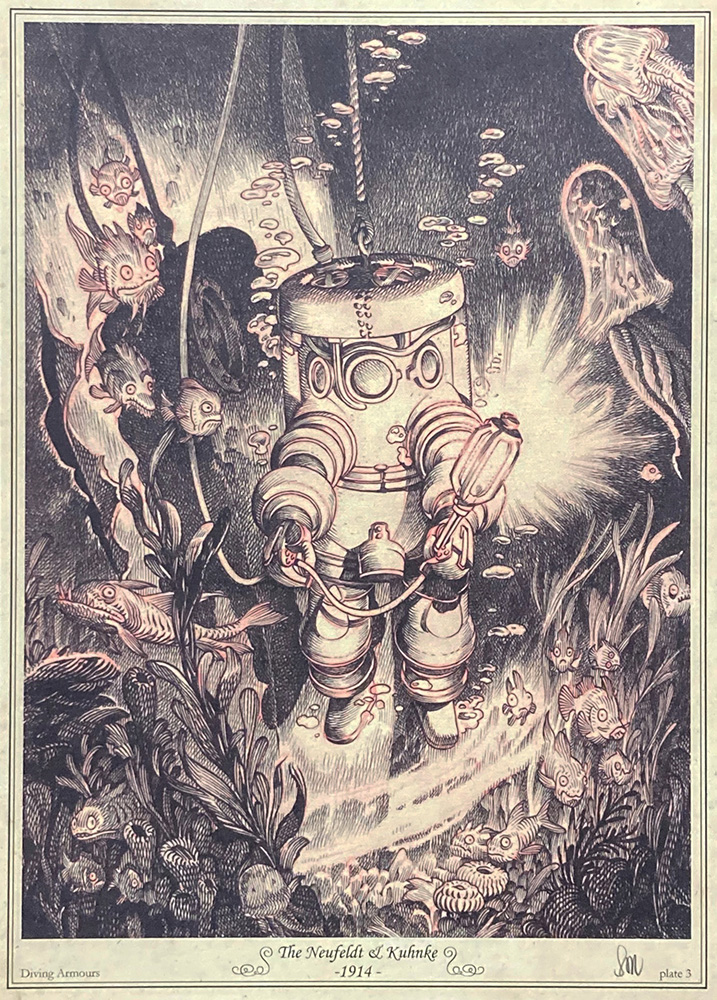 Diving Armour - The Neufeldt & Kuhnke - 1914 (Limited Edition Print) (Signed) art by Stan Manoukian Art at The Illustration Art Gallery