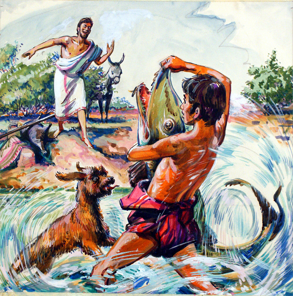 Bible Story 3 Tobias and the Fish (Original) art by William Francis Marshall Art at The Illustration Art Gallery
