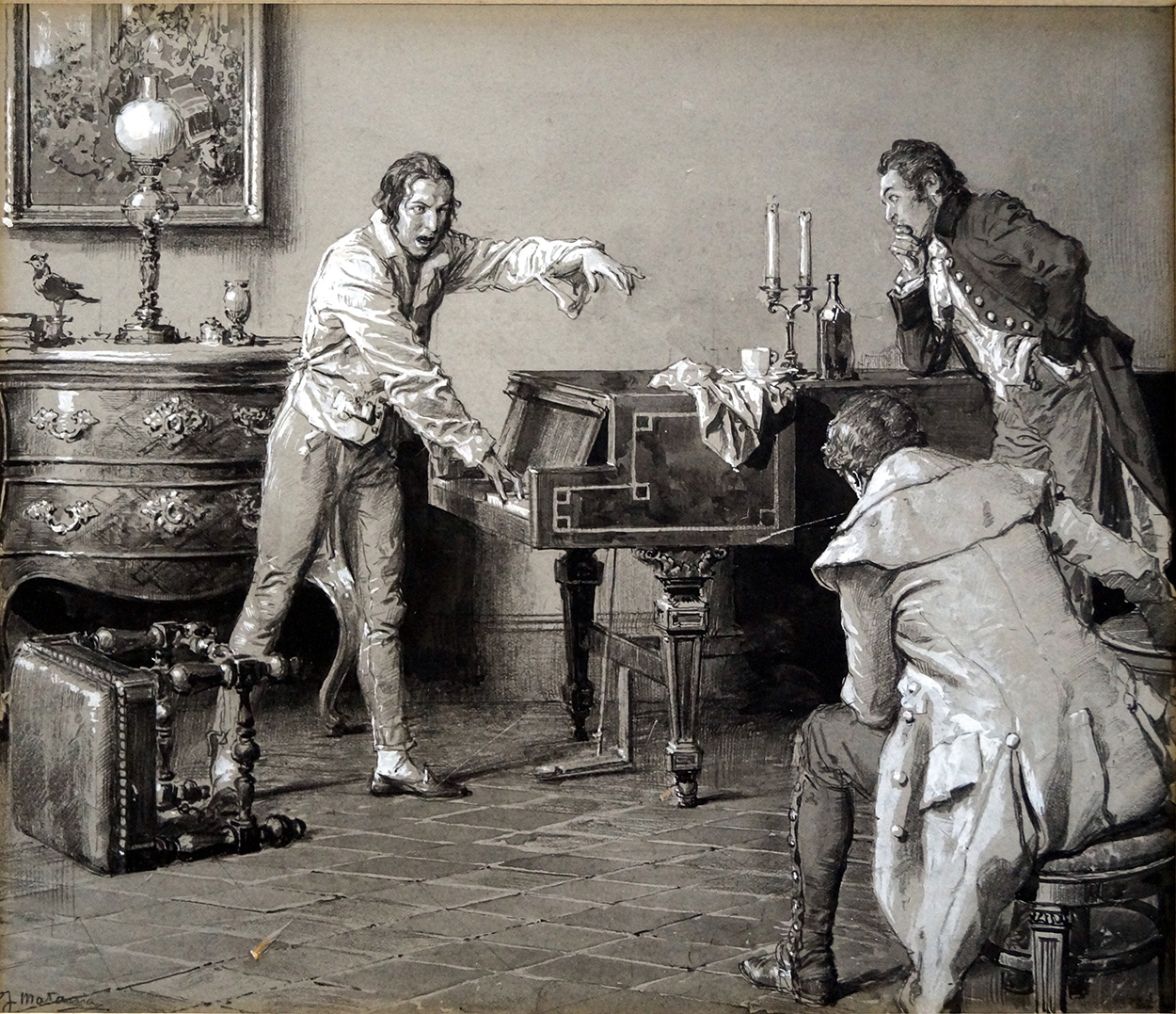 Rossini Singing to Zamboni and Garcia (Original) (Signed) art by Fortunino Matania Art at The Illustration Art Gallery