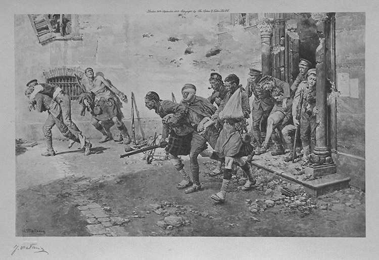 The Famous Four-Day Retreat: How the Wounded Helped The Wounded at Mons (Limited Edition Print) (Signed) by World Wars (Matania) at The Illustration Art Gallery