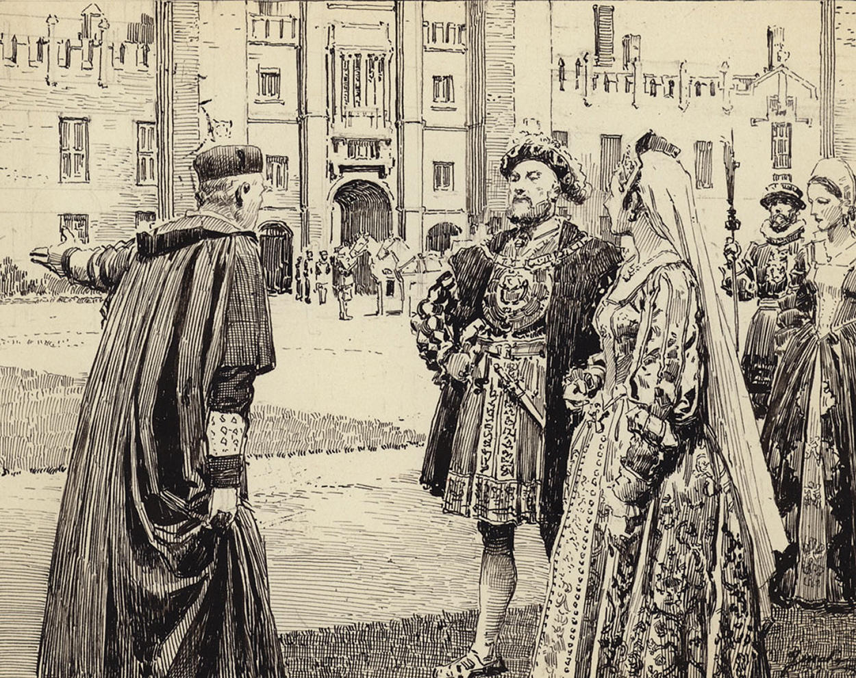 Henry VIII at Hampton Court (Original) (Signed) art by Royalty (Matania) at The Illustration Art Gallery