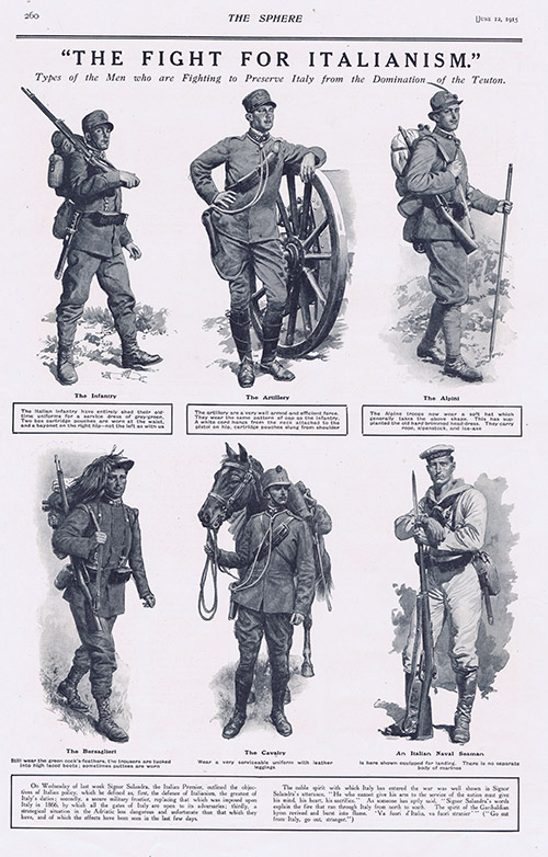 The Fight for Italianism 1915  (original page The Sphere 1915) (Print) by 1915 (Matania original prints) at The Illustration Art Gallery