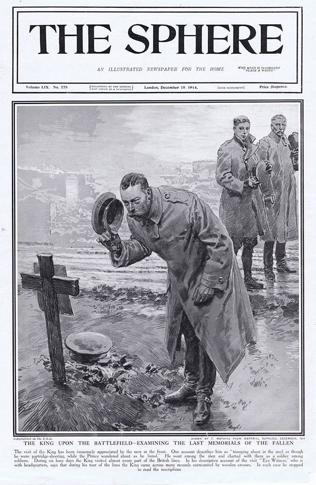 The King visits the Last Memorials of the Fallen  (original cover page The Sphere 1914) (Print) art by 1914 (Matania original prints) at The Illustration Art Gallery