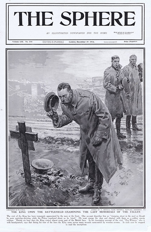 The King visits the Last Memorials of the Fallen  (original cover page The Sphere 1914) (Print) by 1914 (Matania original prints) at The Illustration Art Gallery