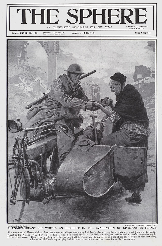 An Incident in the Evacuation of Civilians in France 1918  (original cover page) (Print) art by 1918 (Matania original prints) at The Illustration Art Gallery