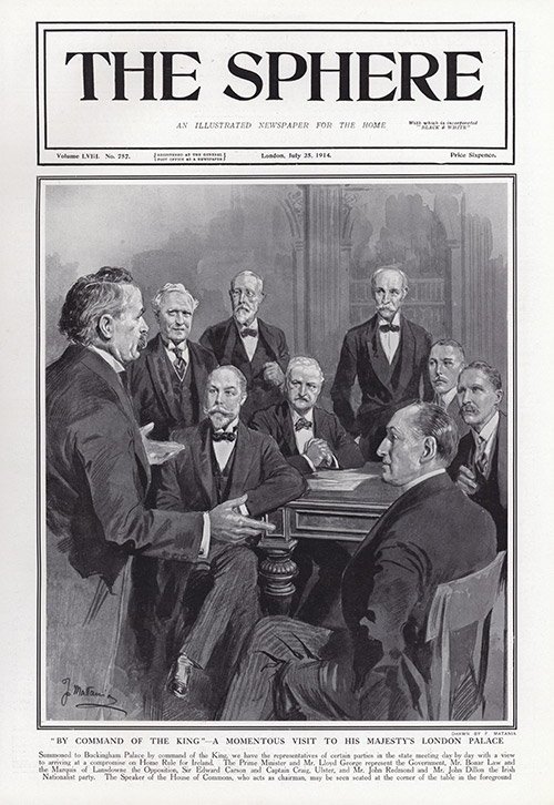 By Command of the King, A meeting to discuss Irish Home Rule (original cover page 1914) (Print) by 1914 (Matania original prints) at The Illustration Art Gallery