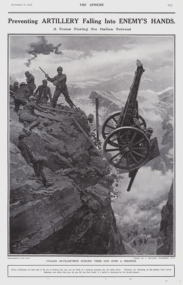 Italian Artillerymen in 1917  (original cover page The Sphere 1917) (Print) art by 1917 (Matania original prints) at The Illustration Art Gallery