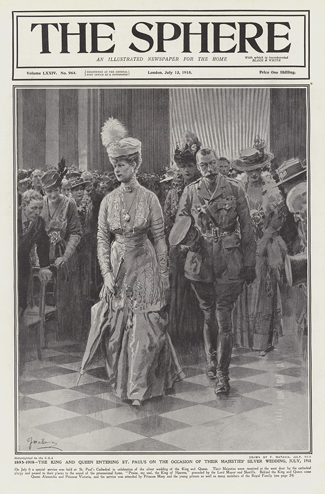 The King and Queen at St Paul's  (original cover page The Sphere 1918) (Print) art by 1918 (Matania original prints) at The Illustration Art Gallery