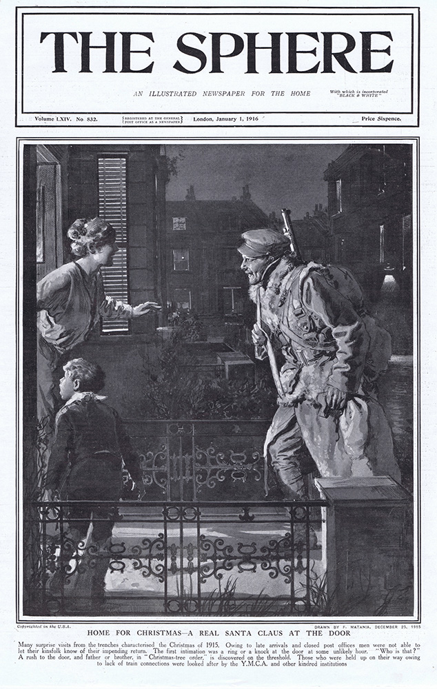 Home for Christmas 1916   (original cover page The Sphere 1916) (Print) art by 1916 (Matania original prints) at The Illustration Art Gallery