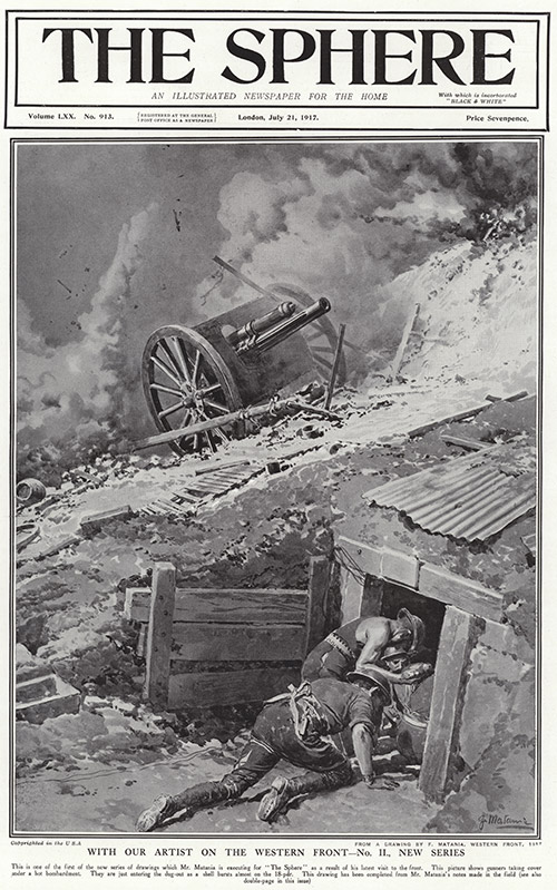Gunners taking cover in 1917  (original cover page The Sphere 1917) (Print) by 1917 (Matania original prints) at The Illustration Art Gallery