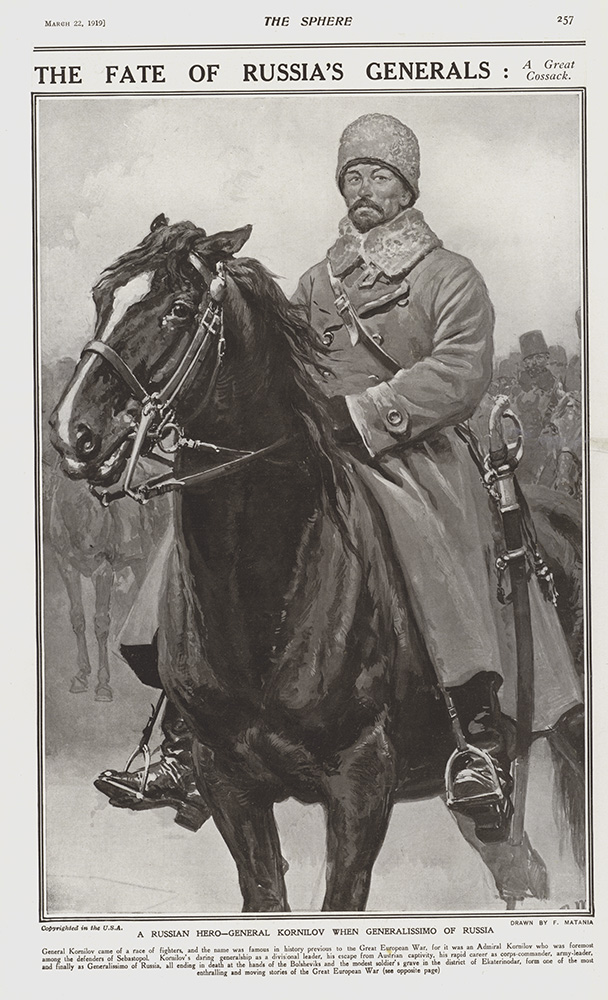 General Kornilov when Generalissimo of Russia (original page The Sphere 1919) (Print) art by 1919 (Matania original prints) at The Illustration Art Gallery