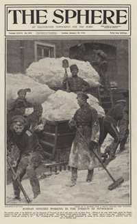 Russian soldiers working in Petrograd  (original cover page from The Sphere dated 1919) (Print)