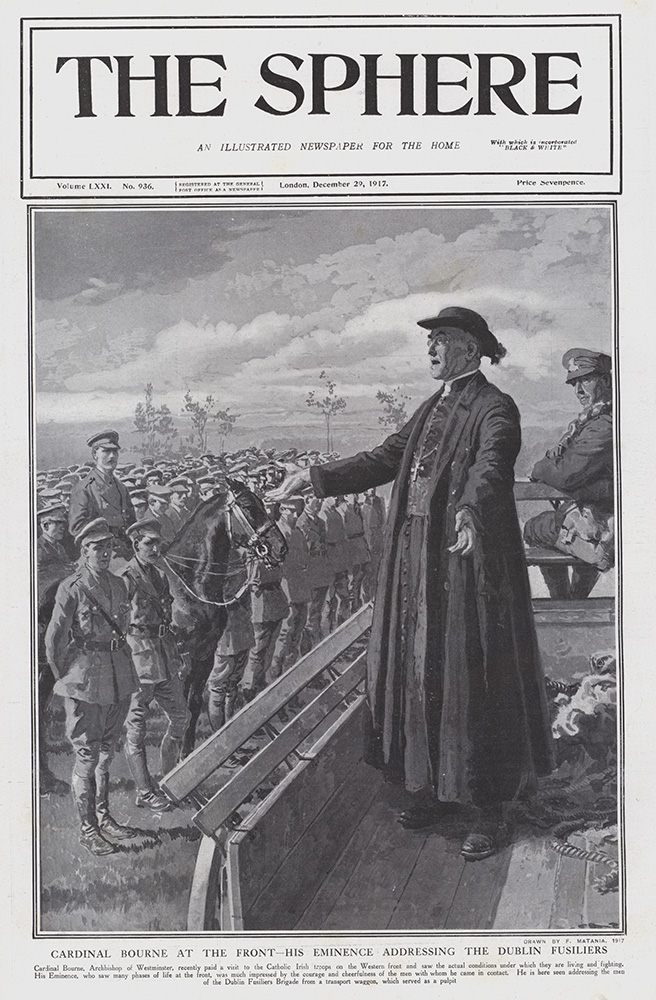 Cardinal Bourne addressing the Dublin Fusiliers in 1917  (original cover page) (Print) art by 1917 (Matania original prints) at The Illustration Art Gallery